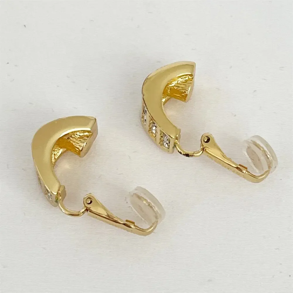 DIOR Vintage 1980s Whole Shining Half Dome Hoop Crystal Clip Earrings